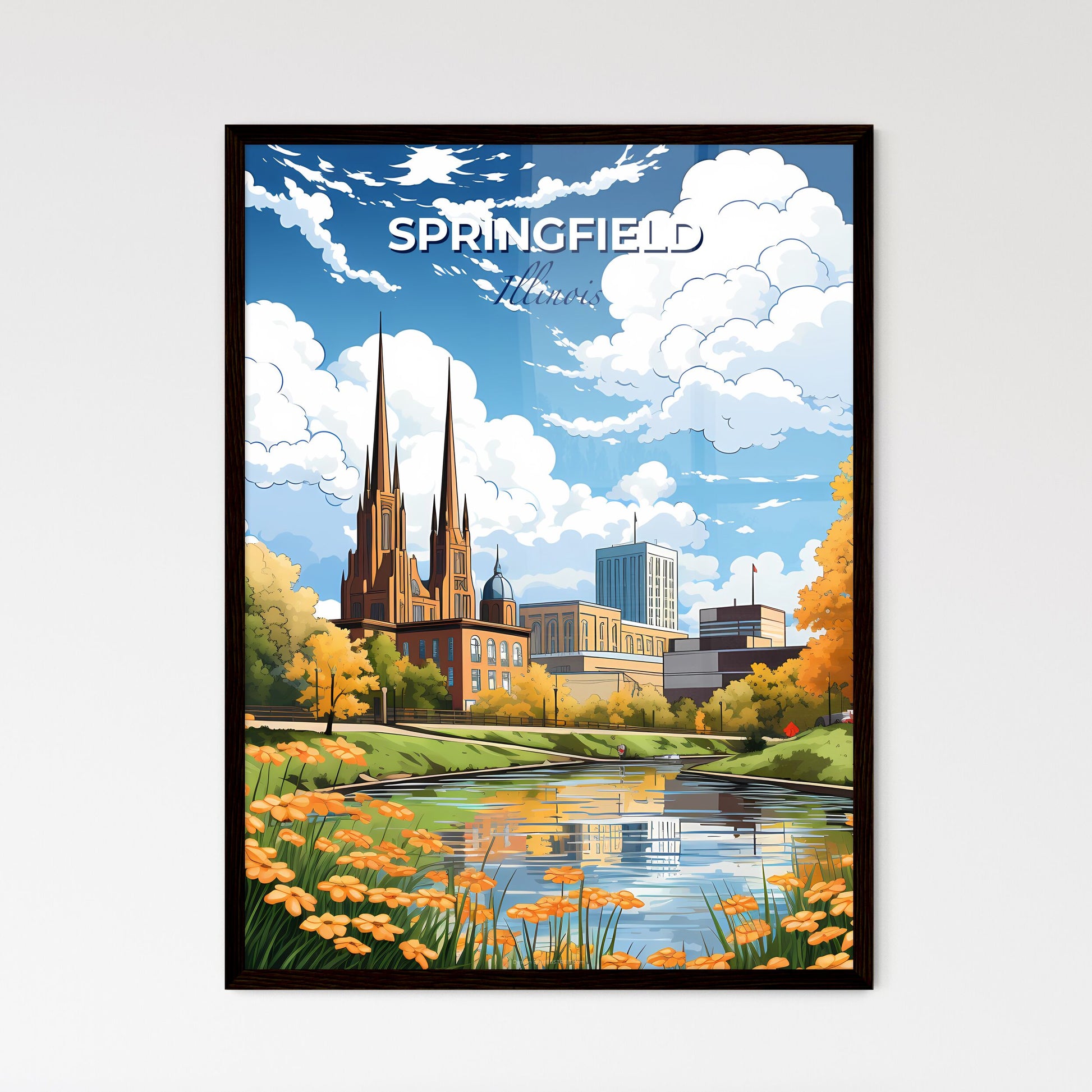 Springfield, Illinois, A Poster of a river with a city and buildings Default Title