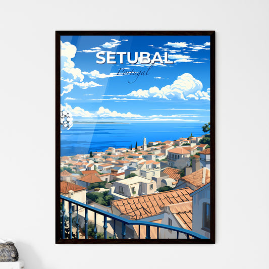 Setubal, Portugal, A Poster of a view of a town from a balcony overlooking the ocean Default Title
