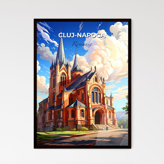 Cluj-Napoca, Romania, A Poster of a building with a steeple and trees and clouds in the sky Default Title