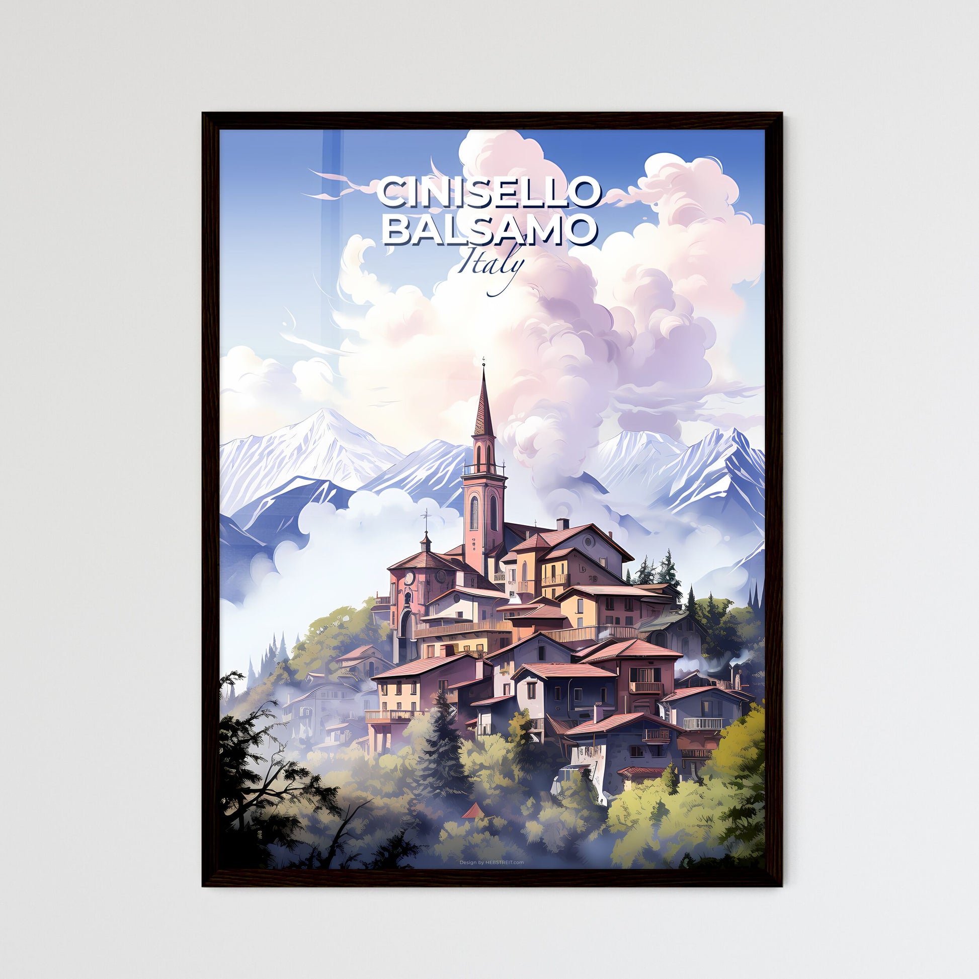 Cinisello Balsamo, Italy, A Poster of a building on a hill with trees and mountains in the background Default Title