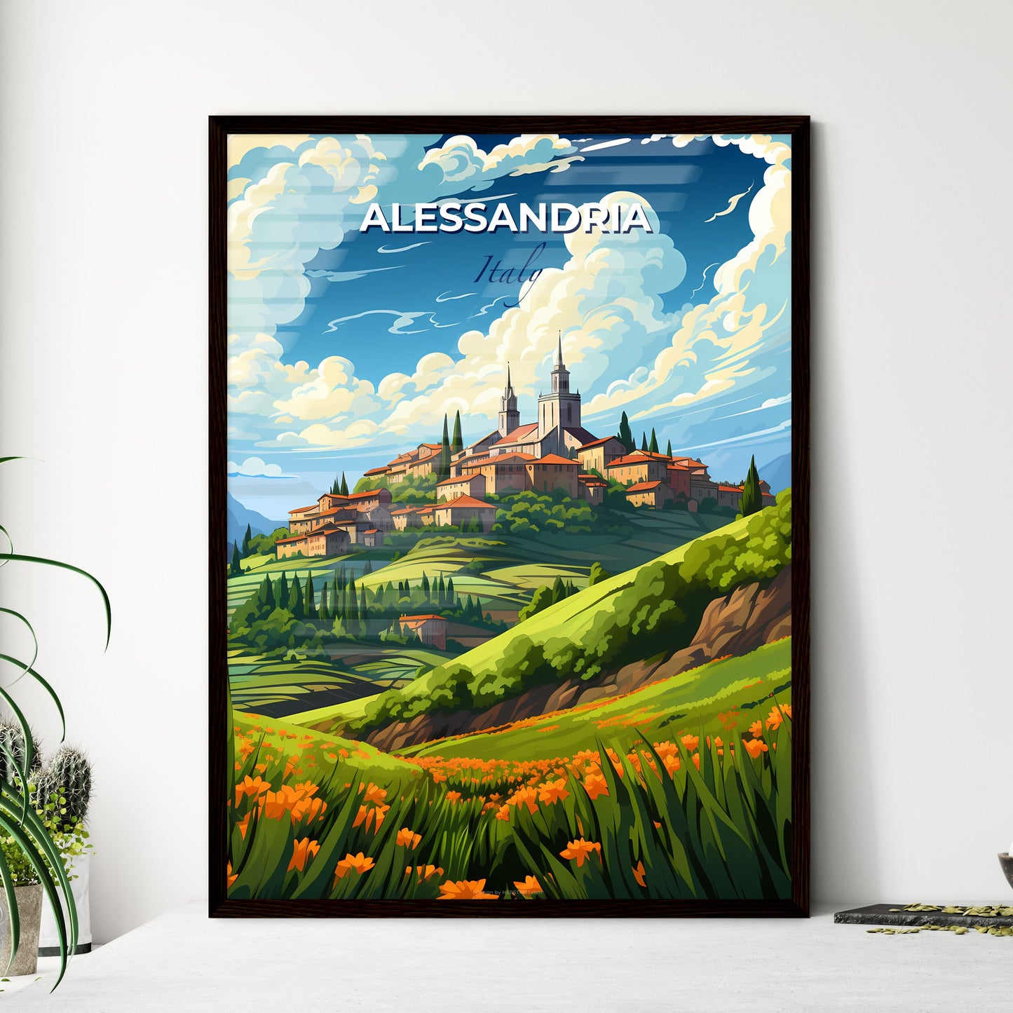 Alessandria, Italy, A Poster of a landscape with a town on a hill Default Title