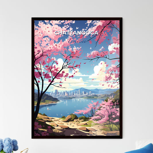 Chattanooga, Tennessee, A Poster of a pink flowers on trees next to a body of water Default Title