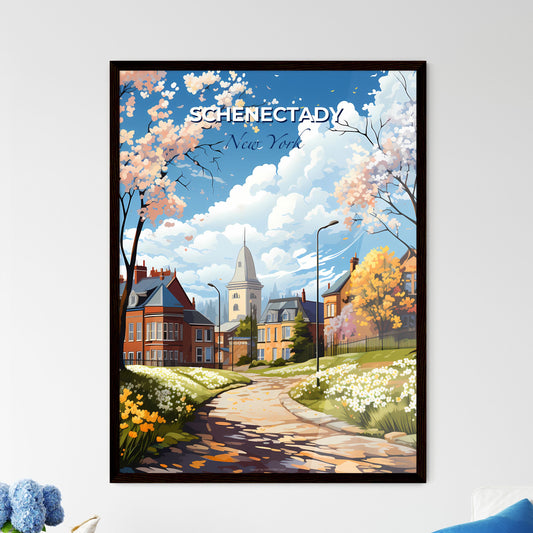 Schenectady, New York, A Poster of a road with flowers and trees in front of a building Default Title