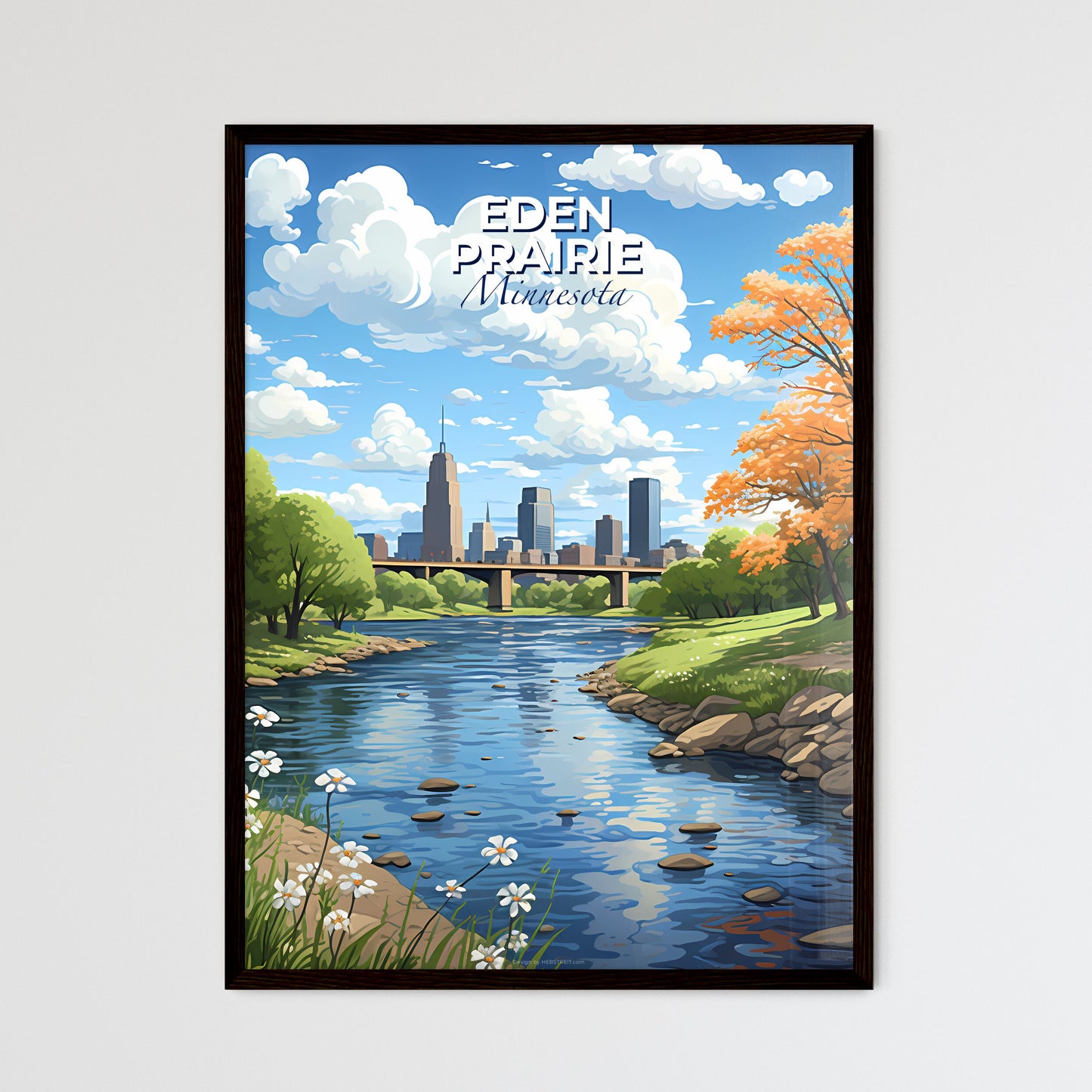 Eden Prairie, Minnesota, A Poster of a river with trees and a bridge in the background Default Title