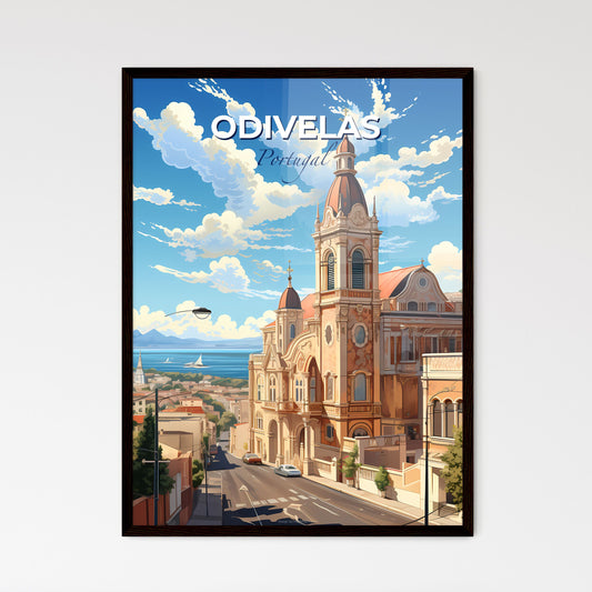 Odivelas, Portugal, A Poster of a large building with a steeple and a street with a body of water in the background Default Title
