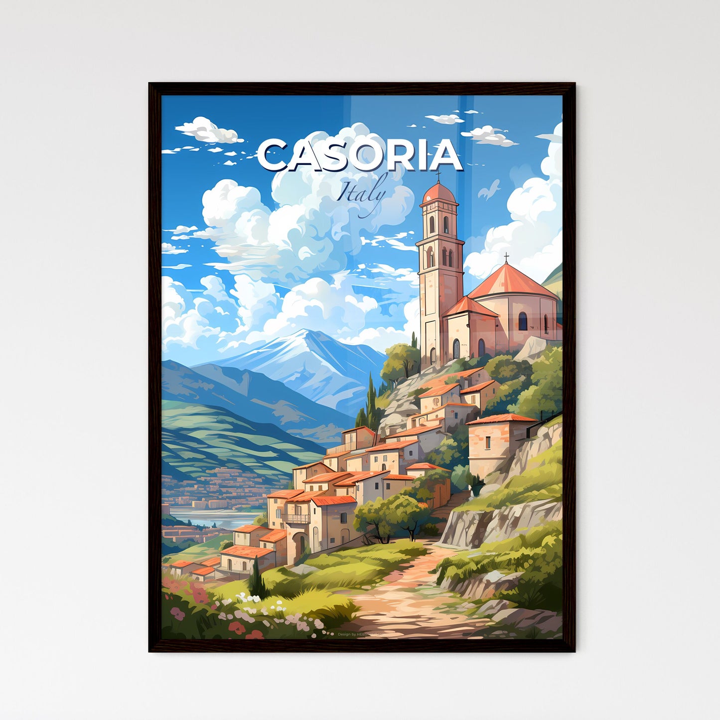 Casoria, Italy, A Poster of a building on a hill with a steeple Default Title