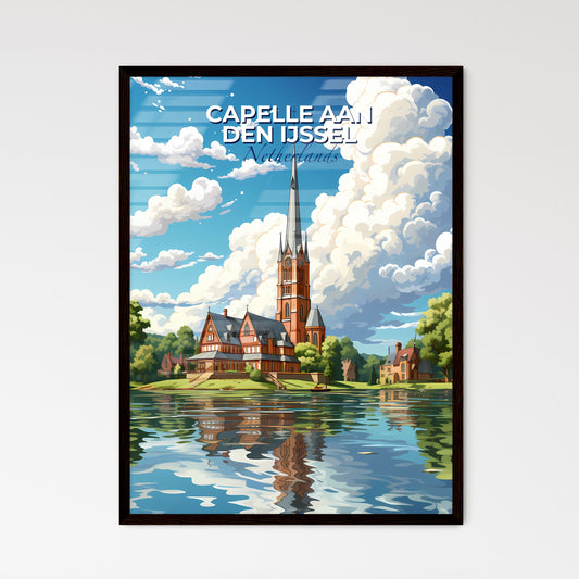 Capelle Aan Den Ijssel, Netherlands, A Poster of a church with a tower and a lake Default Title