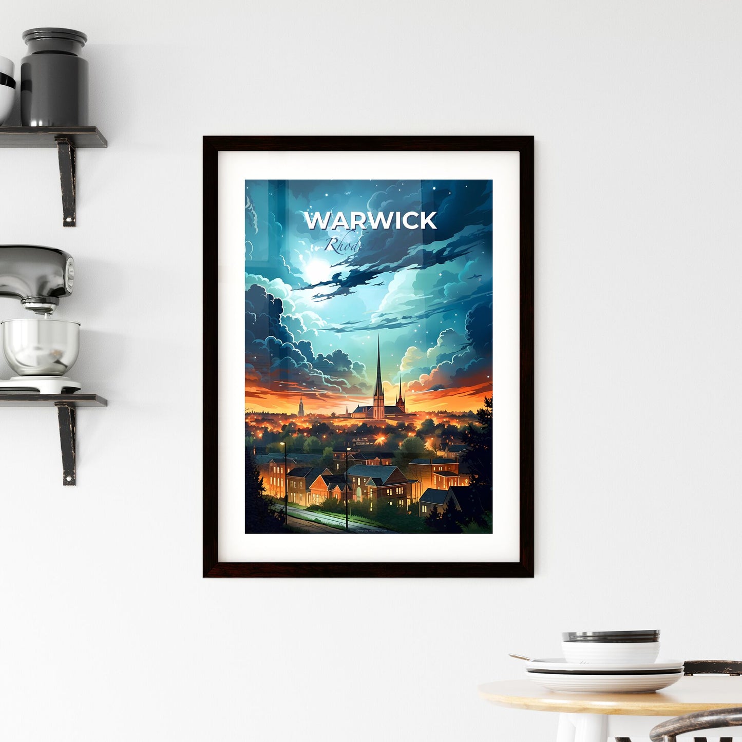Warwick, Rhode Island, A Poster of a city at sunset with clouds and a church Default Title