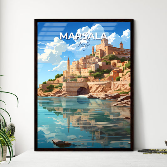 Marsala, Italy, A Poster of a city on a hill with a bridge and a body of water Default Title