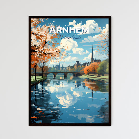 Arnhem, Netherlands, A Poster of a river with a bridge and trees Default Title