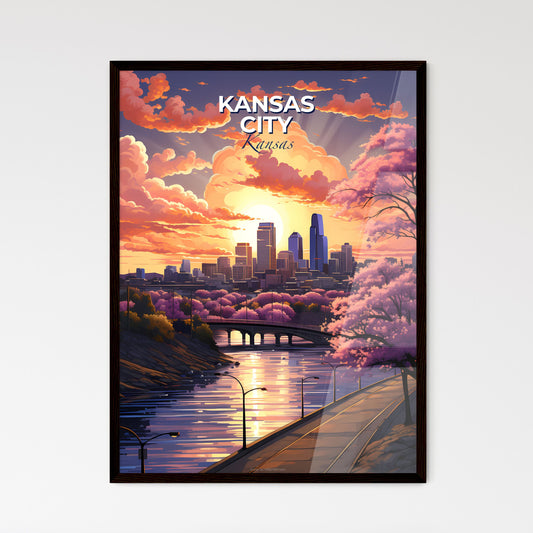 Kansas City, Kansas, A Poster of a city with pink trees and a bridge Default Title