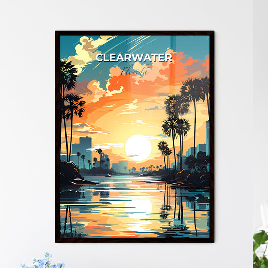 Clearwater, Florida, A Poster of a sunset over a river with palm trees Default Title