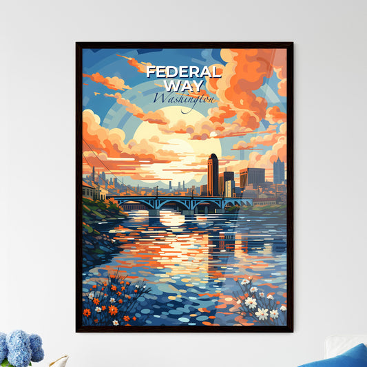 Federal Way, Washington, A Poster of a painting of a city with a bridge over a river Default Title