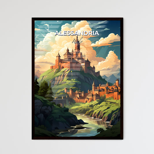 Alessandria, Italy, A Poster of a castle on a hill with a river and trees Default Title