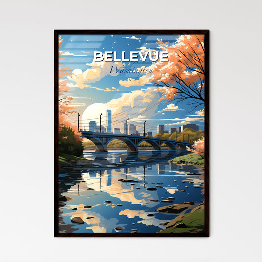 Bellevue, Washington, A Poster of a bridge over a river with trees and a city in the background Default Title