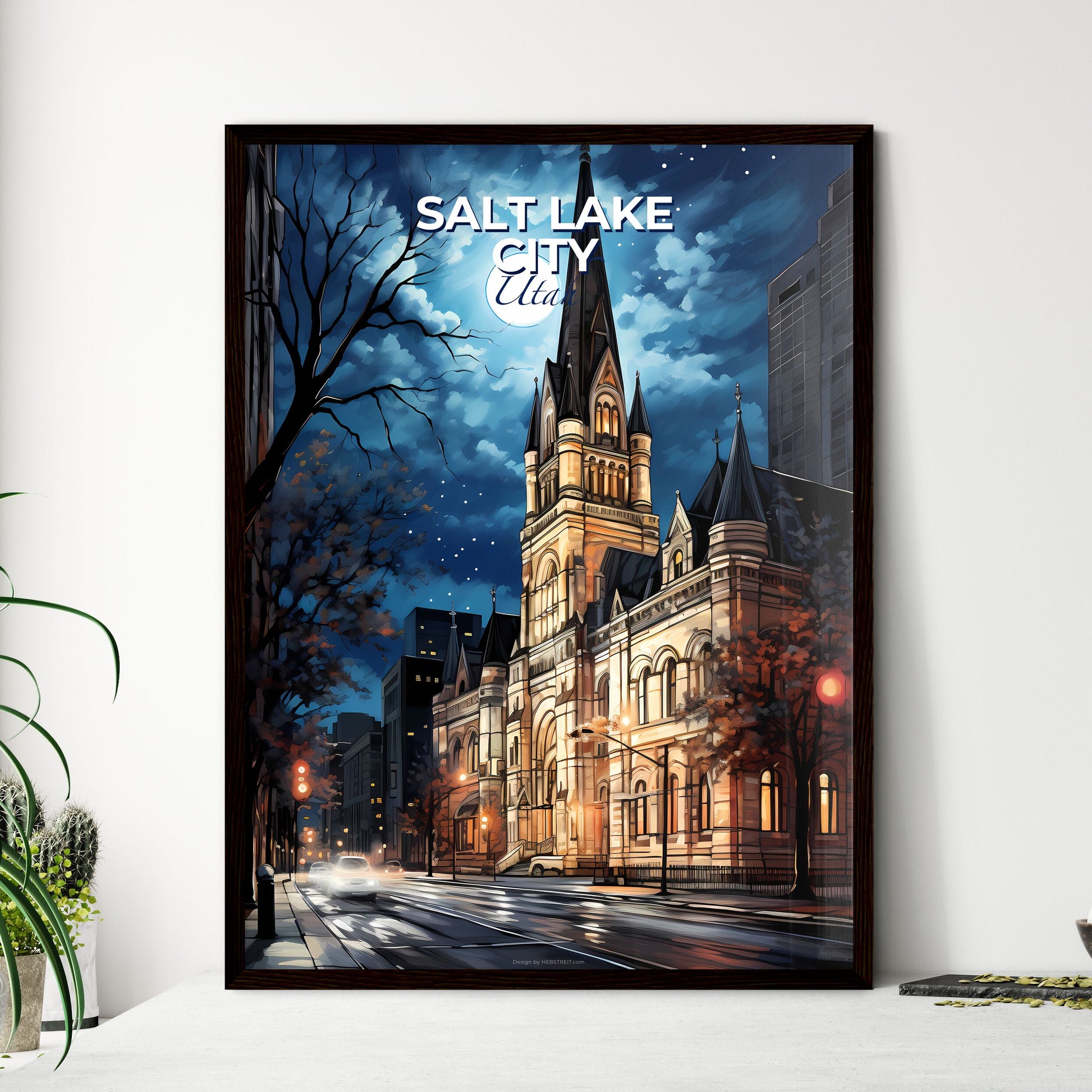 Salt Lake City, Utah, A Poster of a building with a steeple and trees on a street Default Title