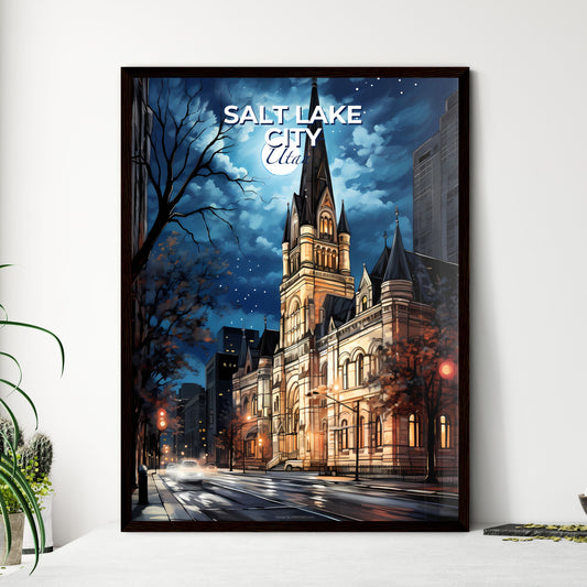 Salt Lake City, Utah, A Poster of a building with a steeple and trees on a street Default Title