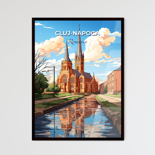 Cluj-Napoca, Romania, A Poster of a water canal with a church and trees Default Title