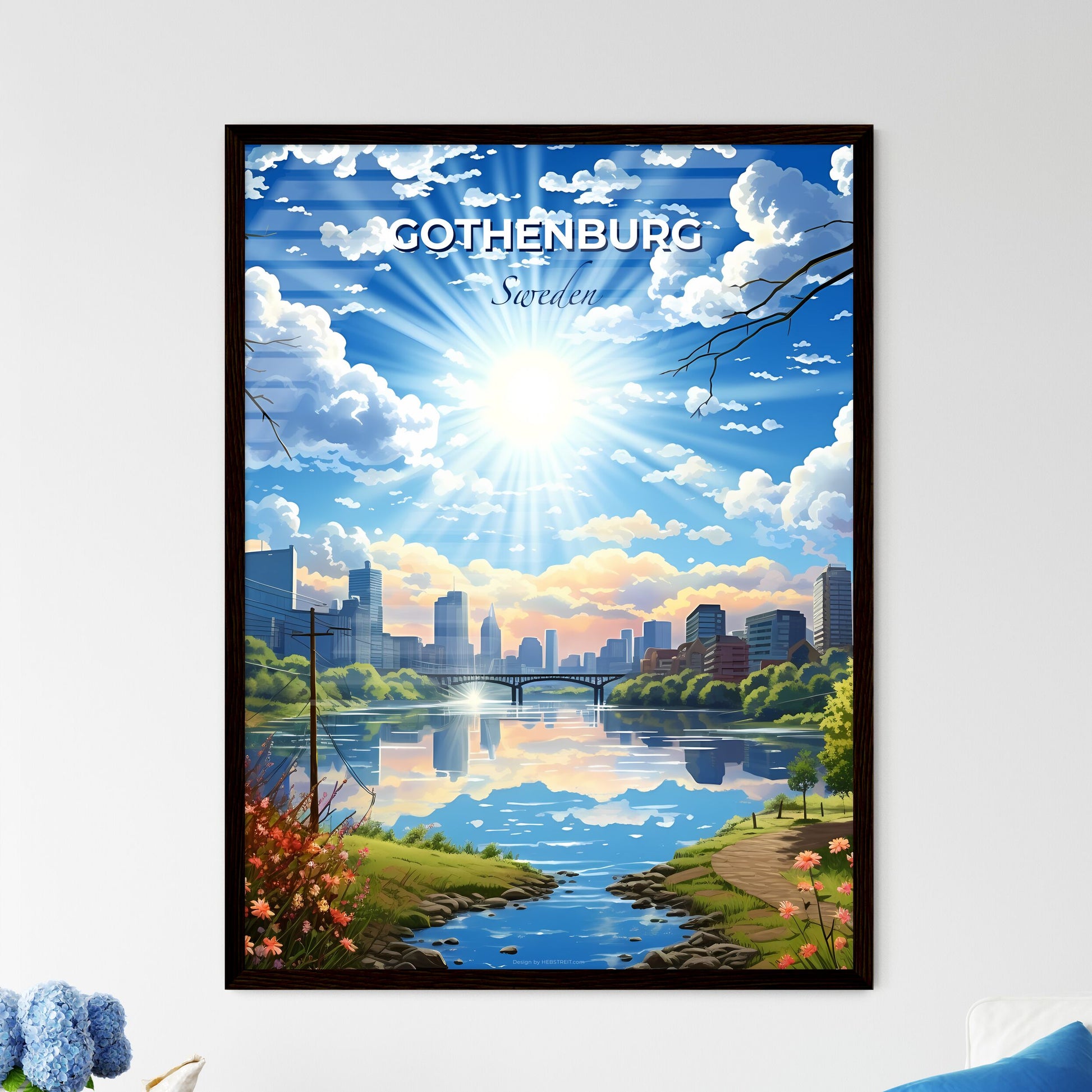 Gothenburg, Sweden, A Poster of a river with a bridge and a city in the background Default Title