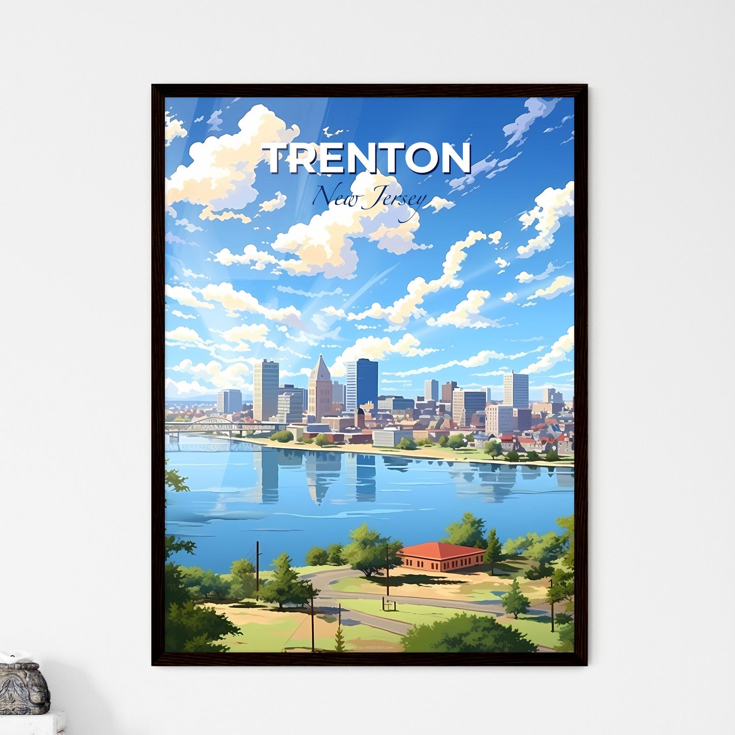 Trenton, New Jersey, A Poster of a cityscape with a bridge over a body of water Default Title
