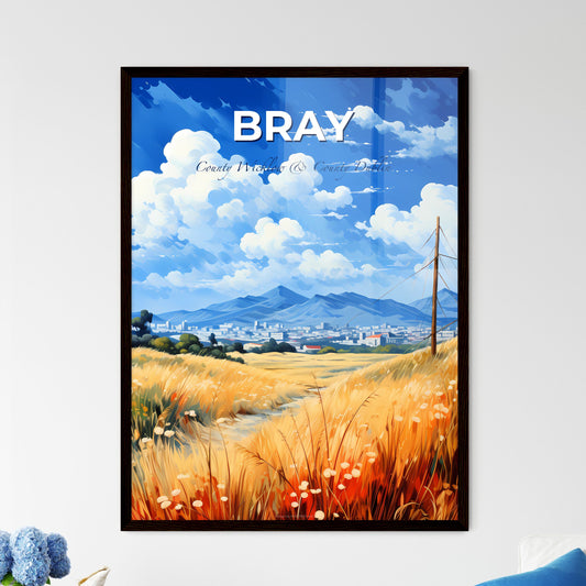 Bray, County Wicklow & County Dublin, A Poster of a field of grass with a power line and a city in the background Default Title