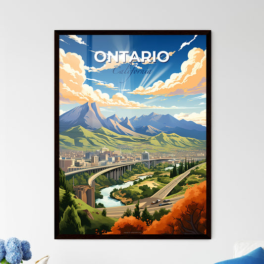 Ontario, California, A Poster of a landscape of a city with a bridge and mountains Default Title