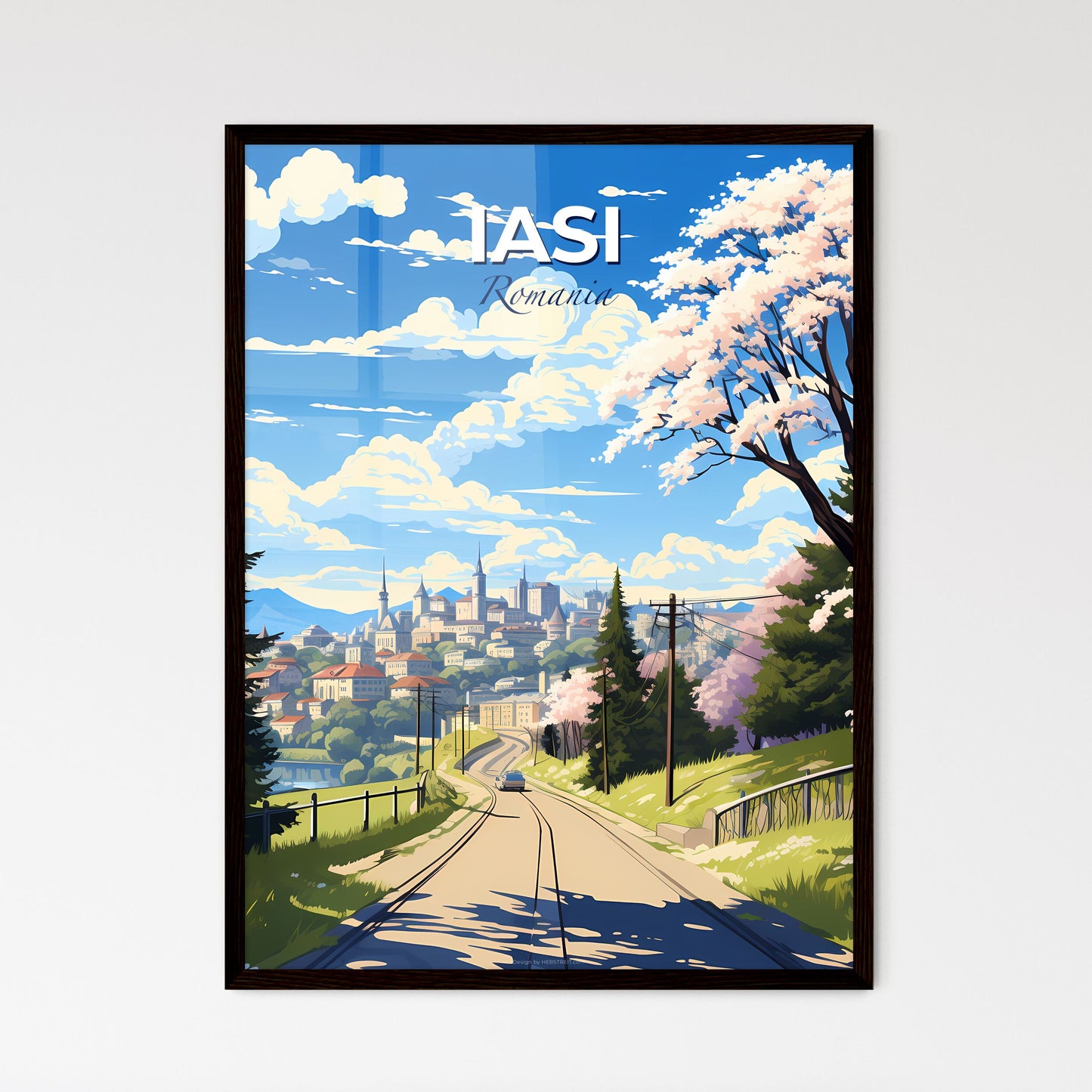 Iasi, Romania, A Poster of a road with trees and buildings on it Default Title