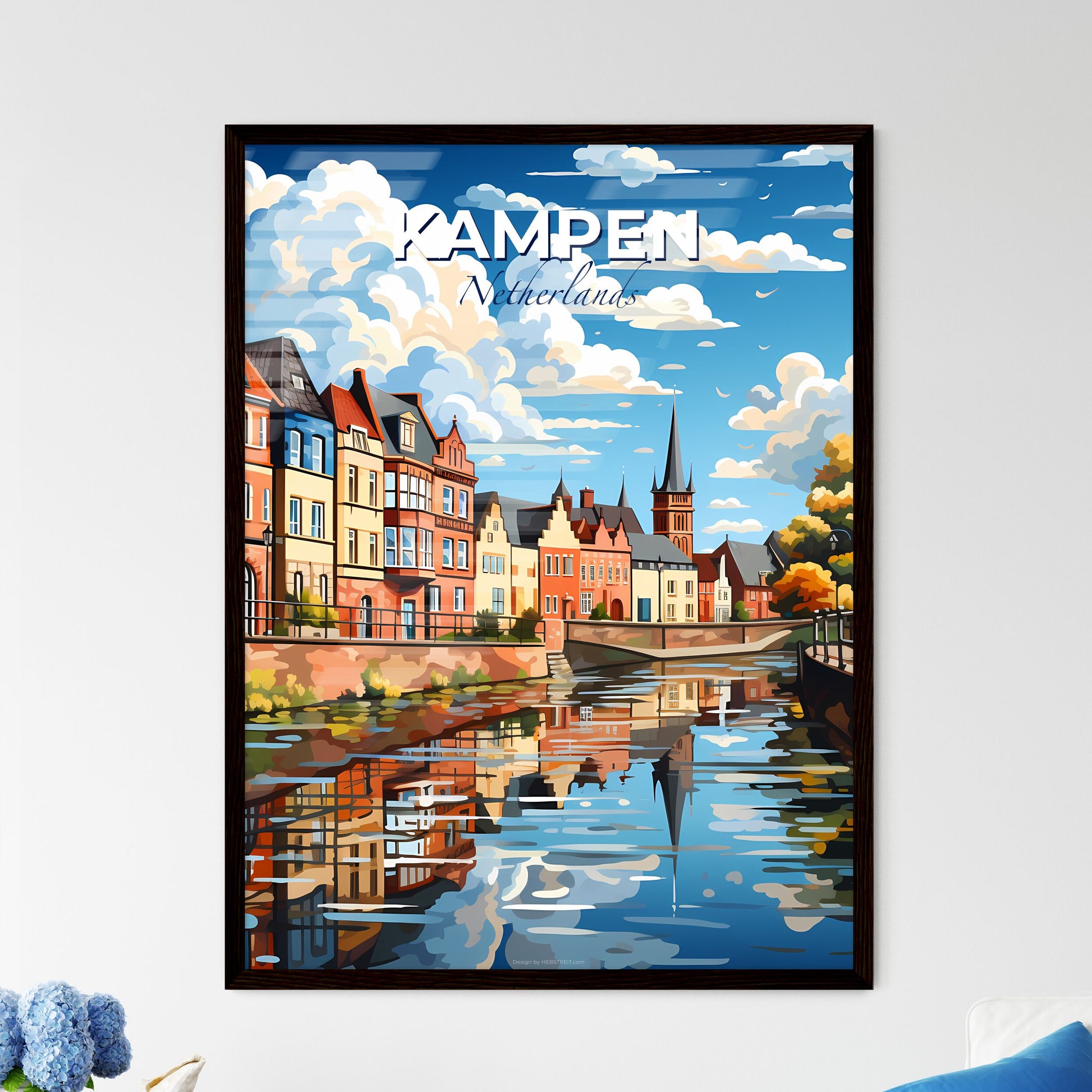 Kampen, Netherlands, A Poster of a water way with a row of buildings and trees Default Title