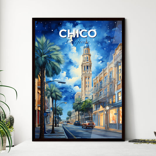 Chico, California, A Poster of a street with palm trees and a tall tower Default Title