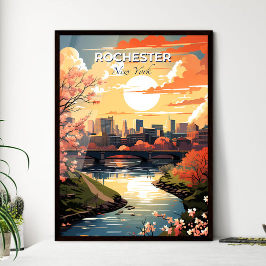 Rochester, New York, A Poster of a river with a bridge and trees in front of a city Default Title