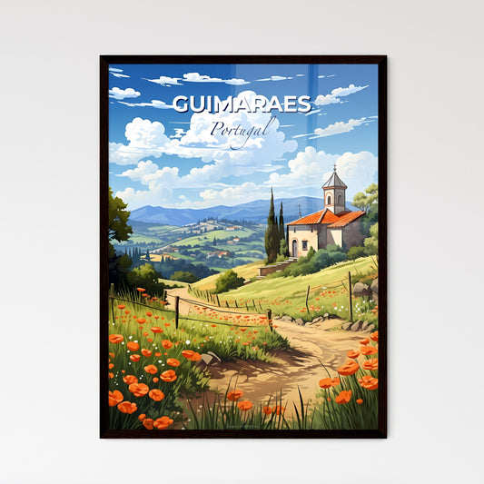 Guimaraes, Portugal, A Poster of a landscape with a house and flowers Default Title