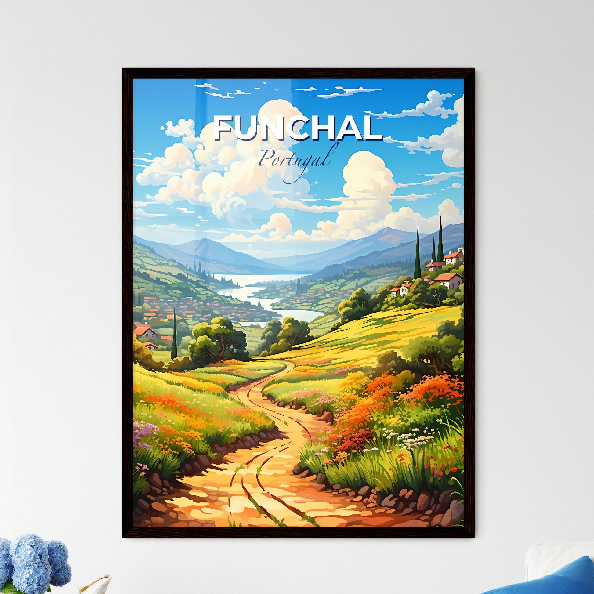 Funchal, Portugal, A Poster of a landscape with a road and a river Default Title