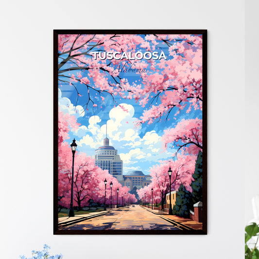 Tuscaloosa, Alabama, A Poster of a road with pink trees and buildings in the background Default Title