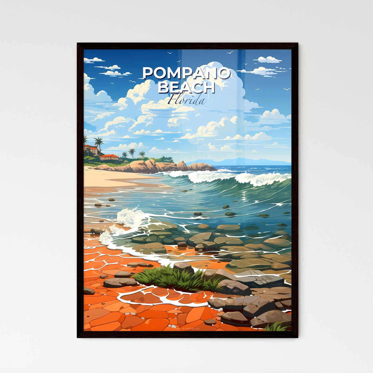Pompano Beach, Florida, A Poster of a beach with waves and rocks Default Title