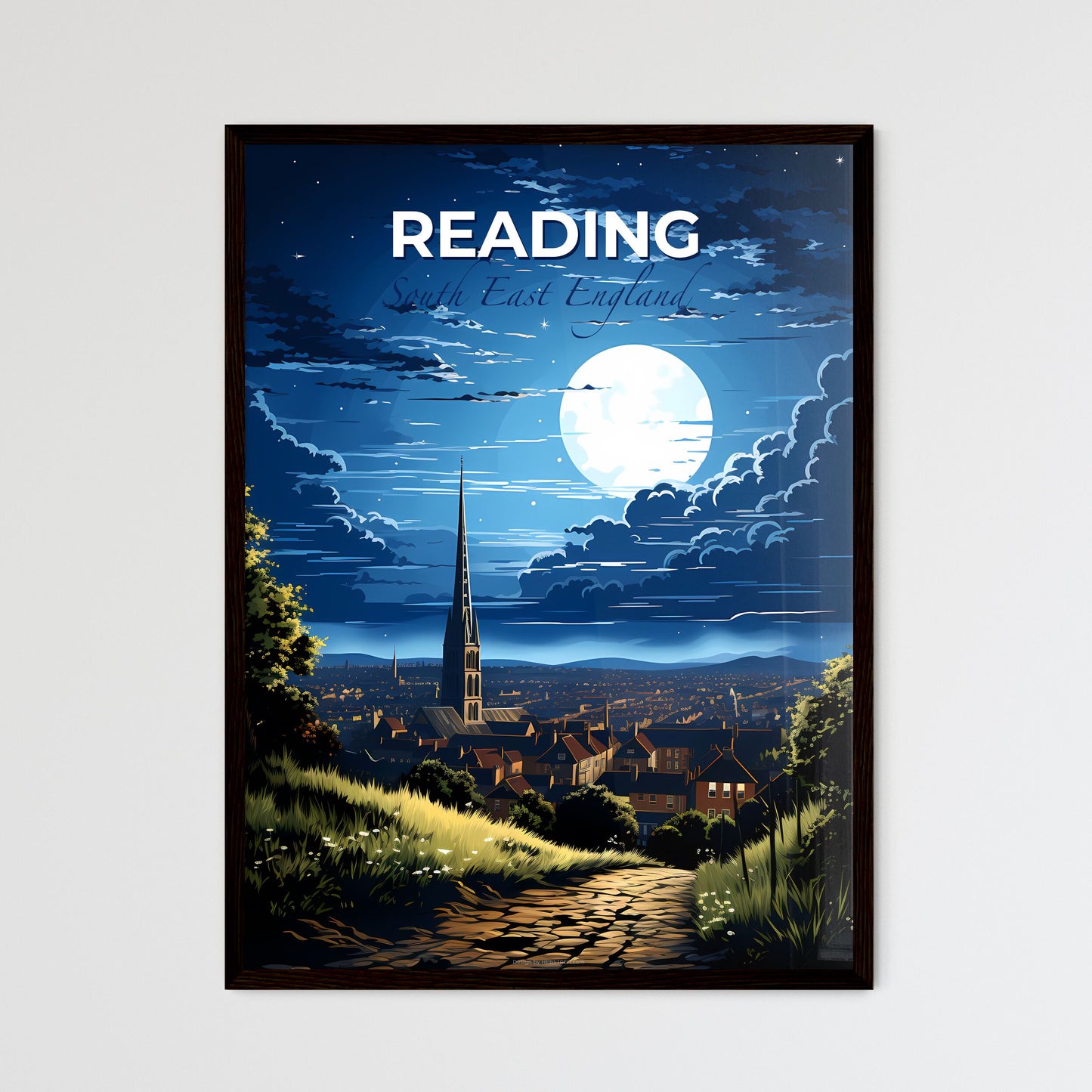 Reading, South East England, A Poster of a moon over a city Default Title