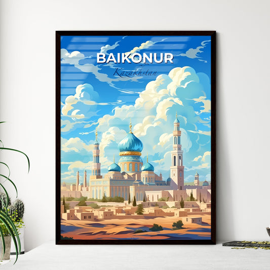 Baikonur, Kazakhstan, A Poster of a large building with blue domes and towers Default Title