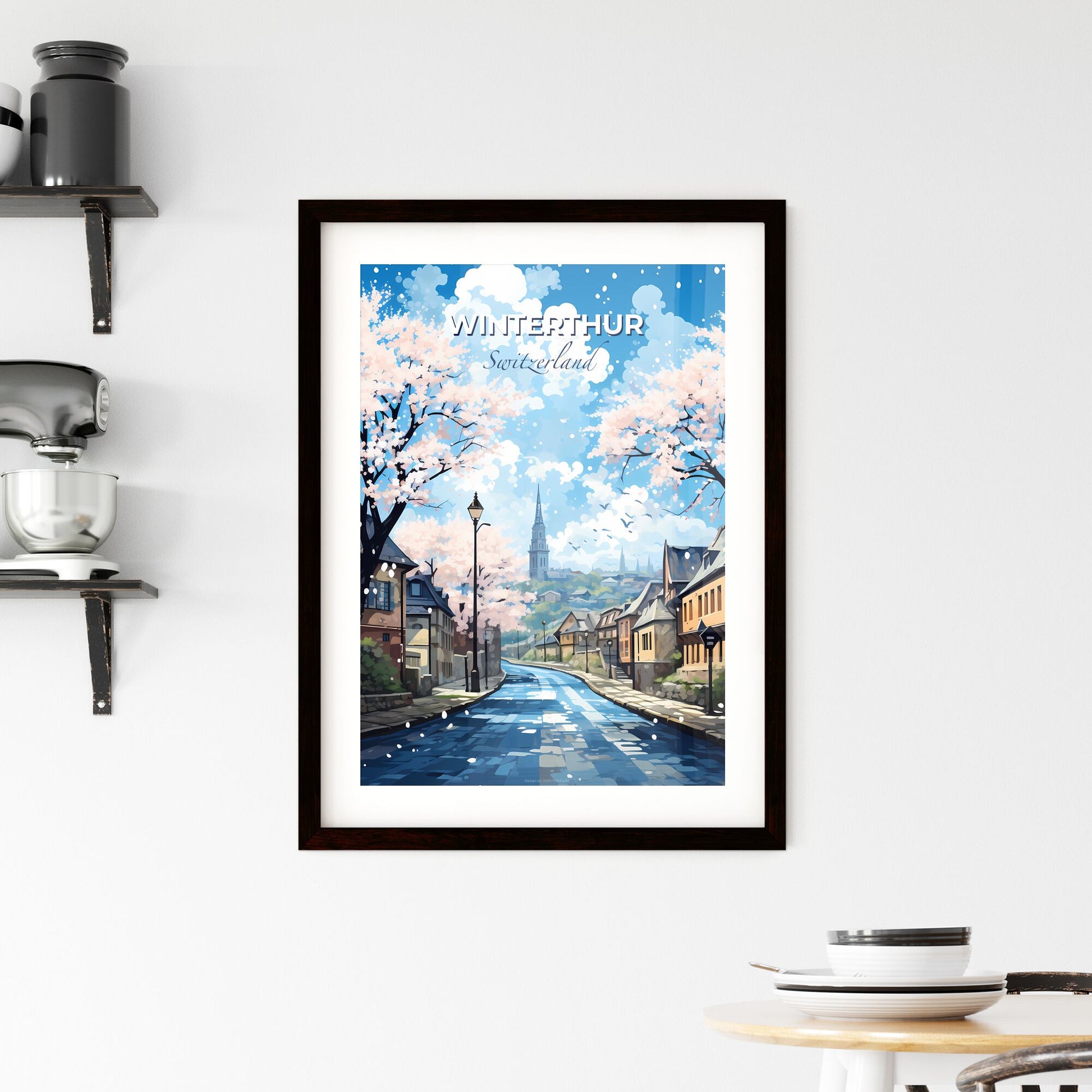 Winterthur, Switzerland, A Poster of a street with trees and buildings on the side Default Title