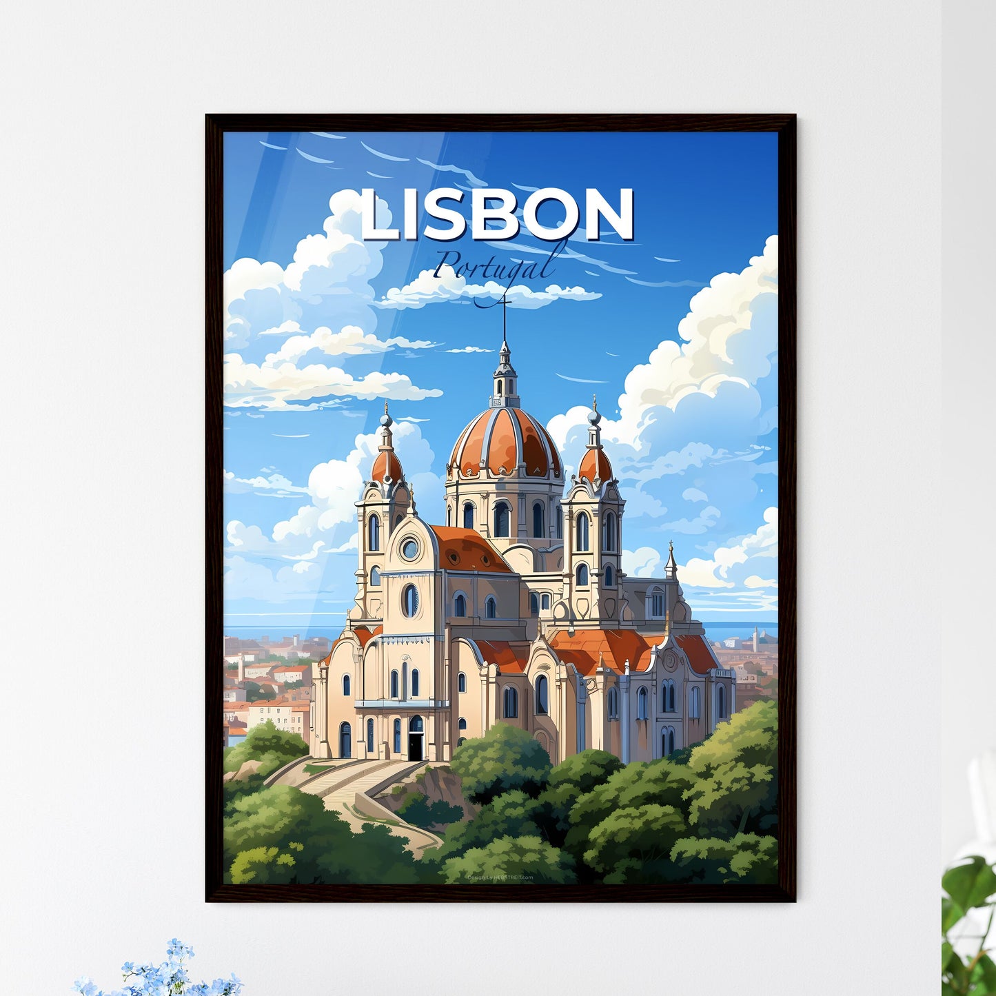 Lisbon, Portugal, A Poster of a building with a dome and a cross on top of it Default Title