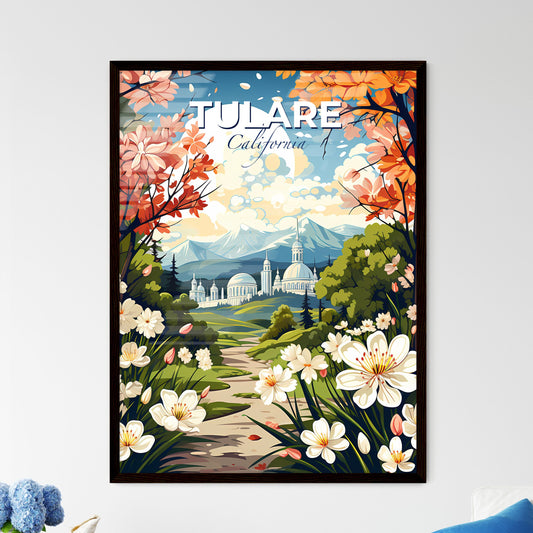 Tulare, California, A Poster of a painting of a landscape with a building and mountains Default Title