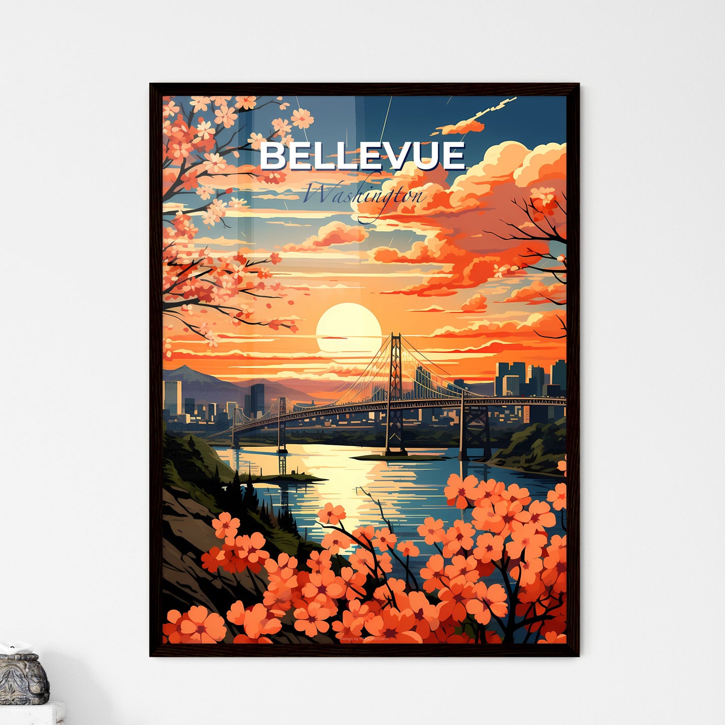 Bellevue, Washington, A Poster of a bridge over a river with a city in the background Default Title