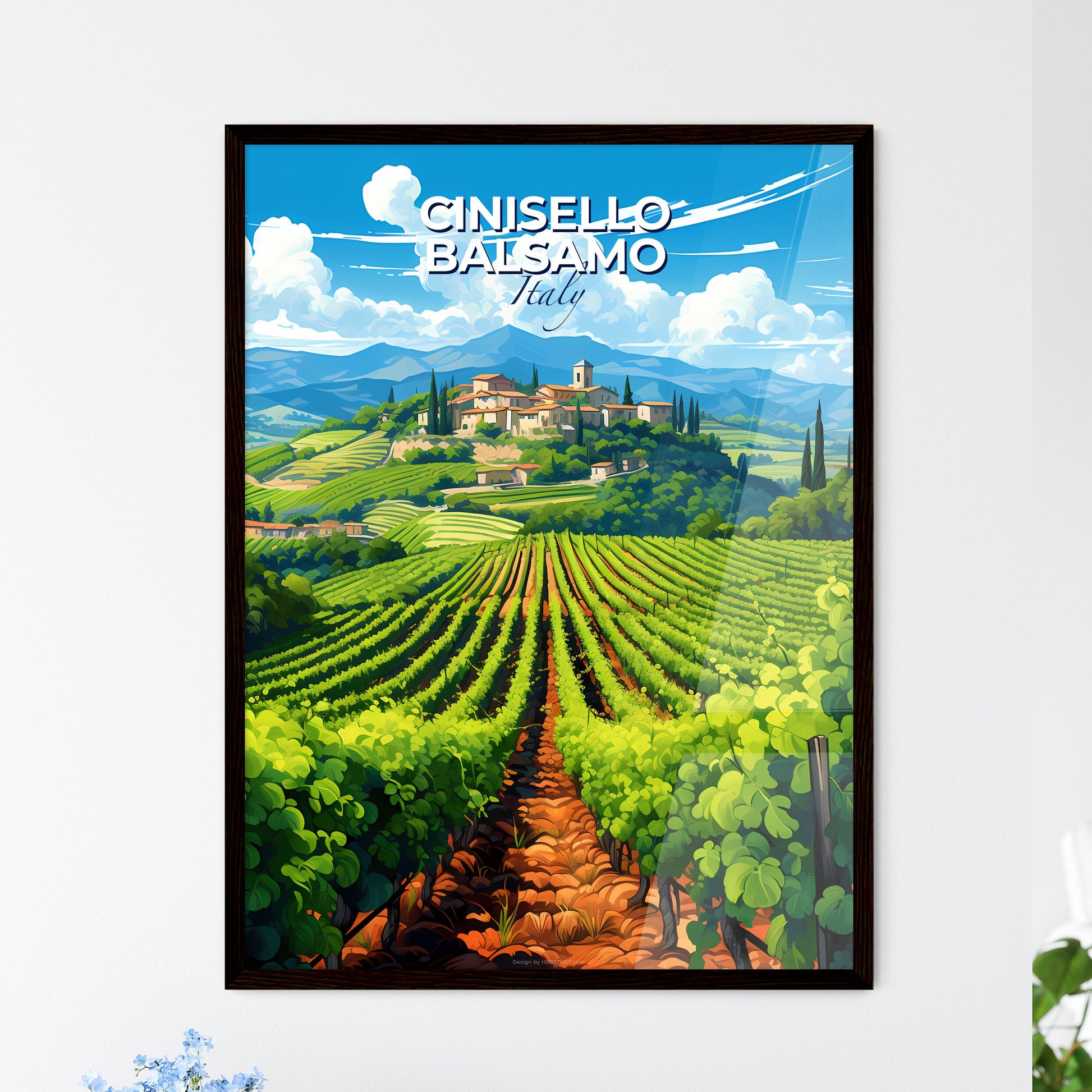Cinisello Balsamo, Italy, A Poster of a landscape of a farm with a building and trees Default Title