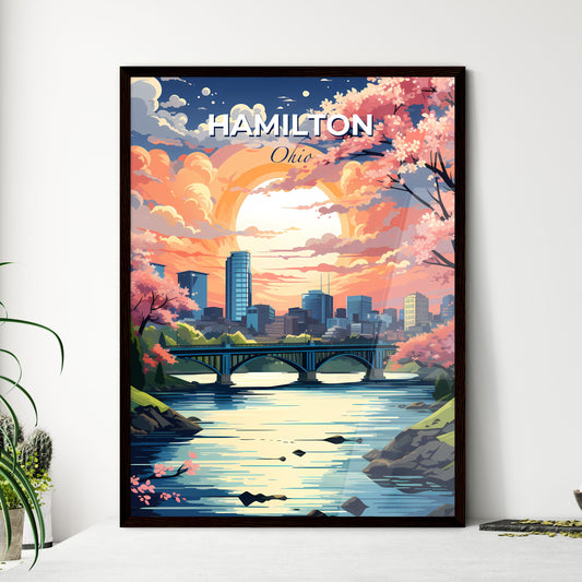 Hamilton, Ohio, A Poster of a bridge over a river with trees and a city in the background Default Title