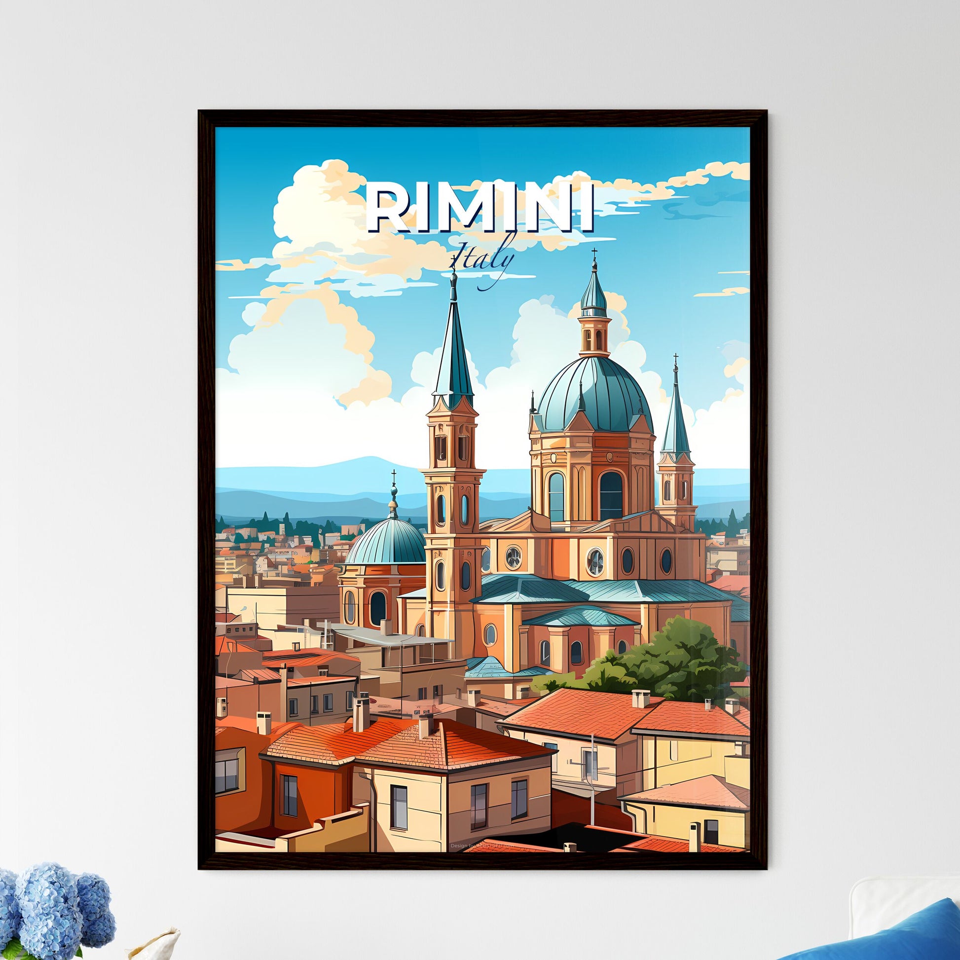 Rimini, Italy, A Poster of a large building with blue domes and a blue roof Default Title