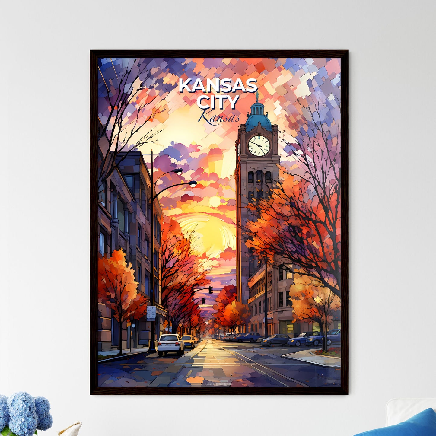 Kansas City, Kansas, A Poster of a street with cars and a clock tower Default Title