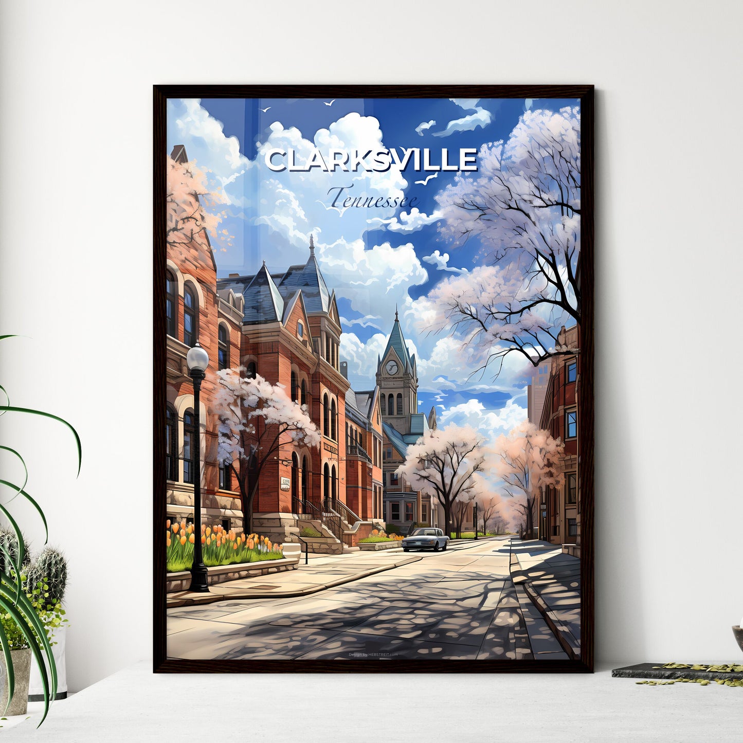 Clarksville, Tennessee, A Poster of a street with buildings and trees Default Title