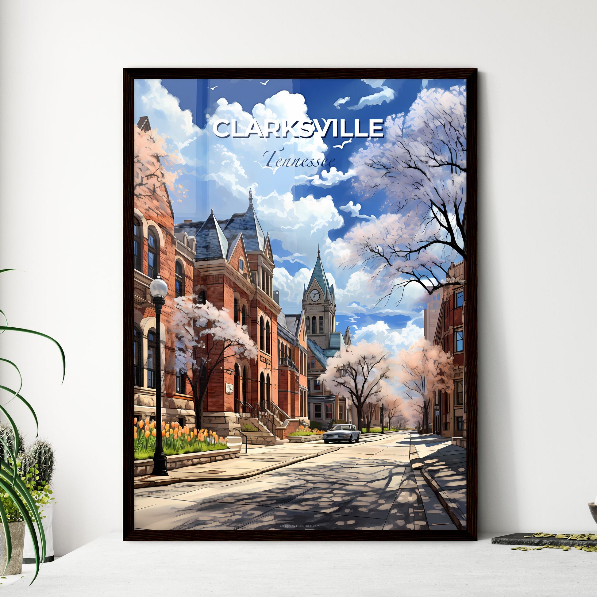 Clarksville, Tennessee, A Poster of a street with buildings and trees Default Title