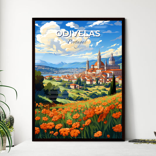 Odivelas, Portugal, A Poster of a landscape with orange flowers and a city Default Title