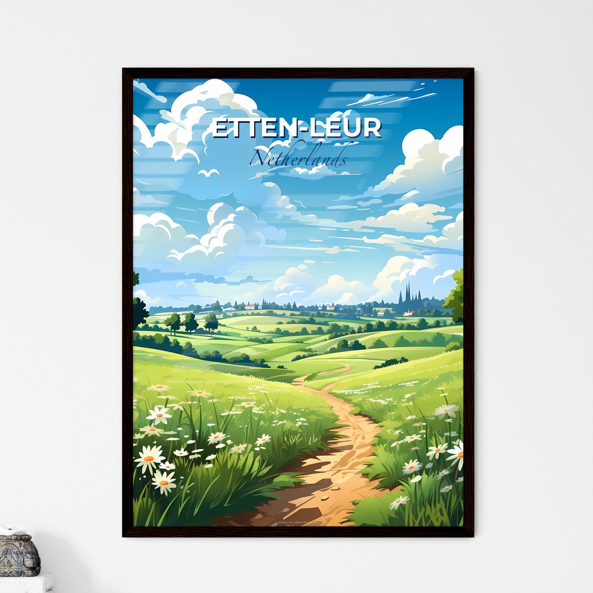 Etten-Leur, Netherlands, A Poster of a landscape with a path and trees and a blue sky with clouds Default Title