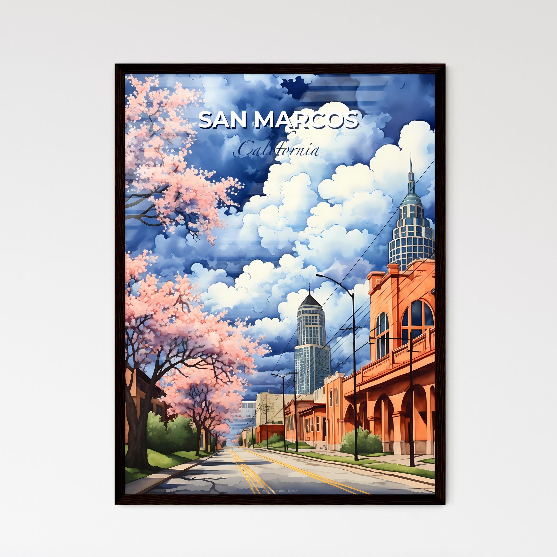 San Marcos, California, A Poster of a street with trees and buildings Default Title