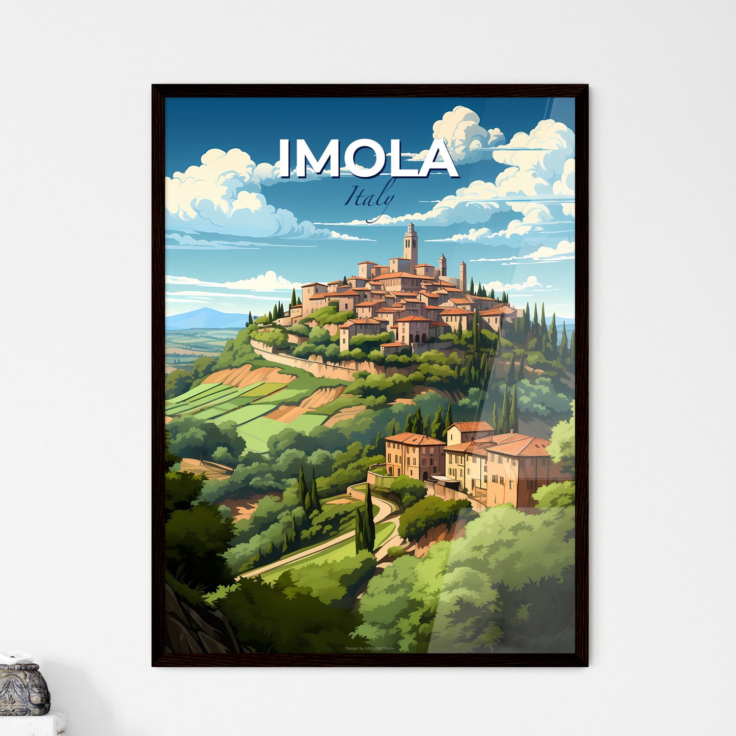 Imola, Italy, A Poster of a landscape of a town on a hill Default Title